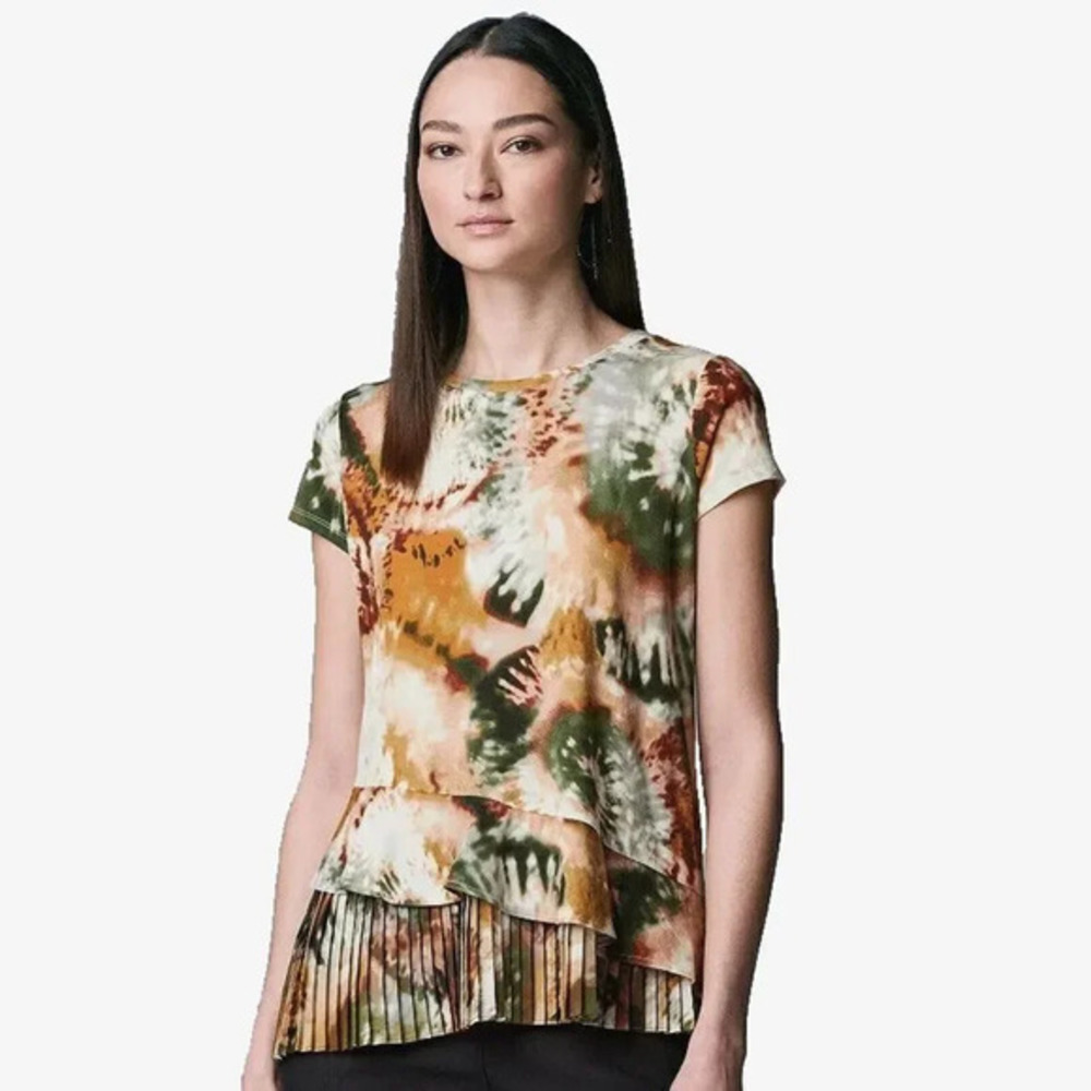 Simply Vera Vera Wang Top Womens XXL 2XL Pleated Layered Spiral Dye Short Sleeve